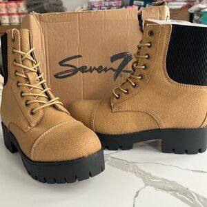 Seven7 Women’s Jadon Lace up Combat Style Boots Vegan Leather Size 8 Tan New